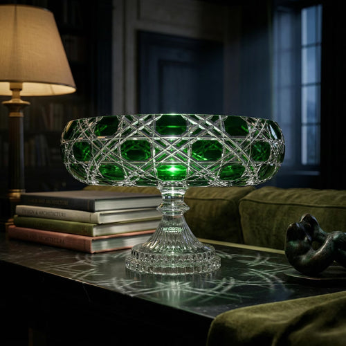 Emerald Green Cut Crystal Pedestal Bowl