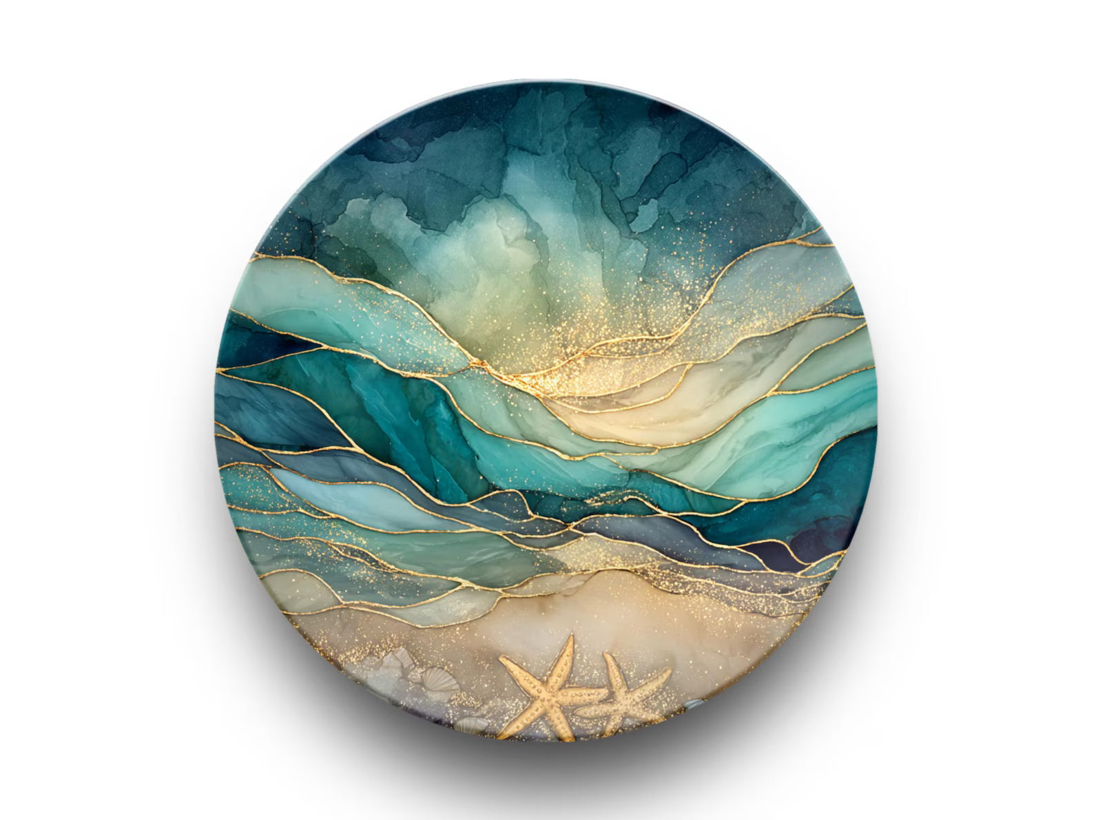 Ocean Waves Stained Glass Style Dinner Plate